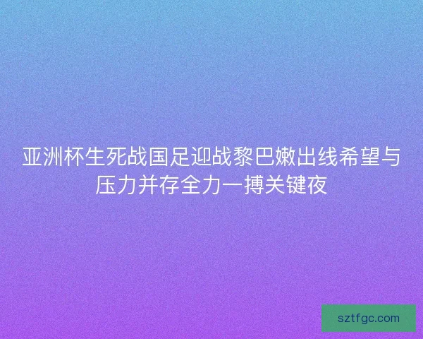 亚洲杯生死战国足迎战黎巴嫩出线希望与压力并存全力一搏关键夜